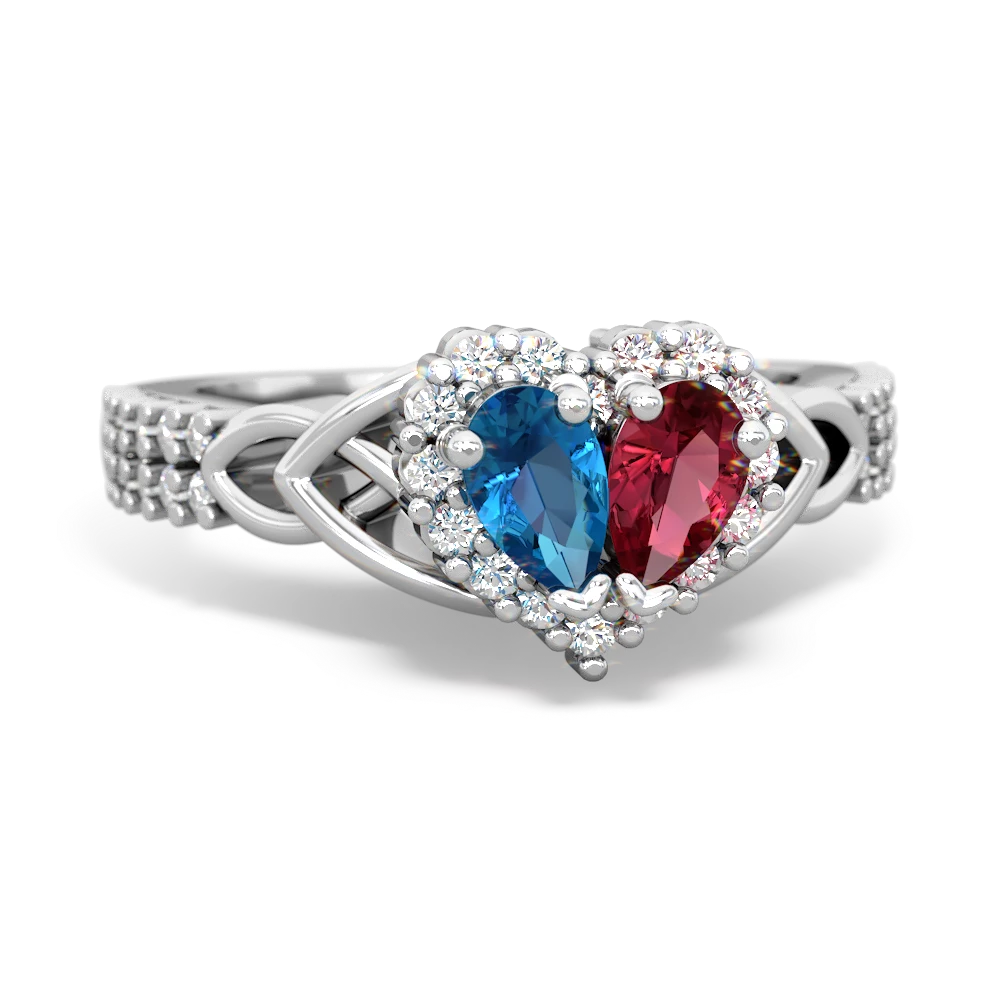 London Topaz Celtic Knot Two Hearts As One 14K White Gold ring R2644HRT