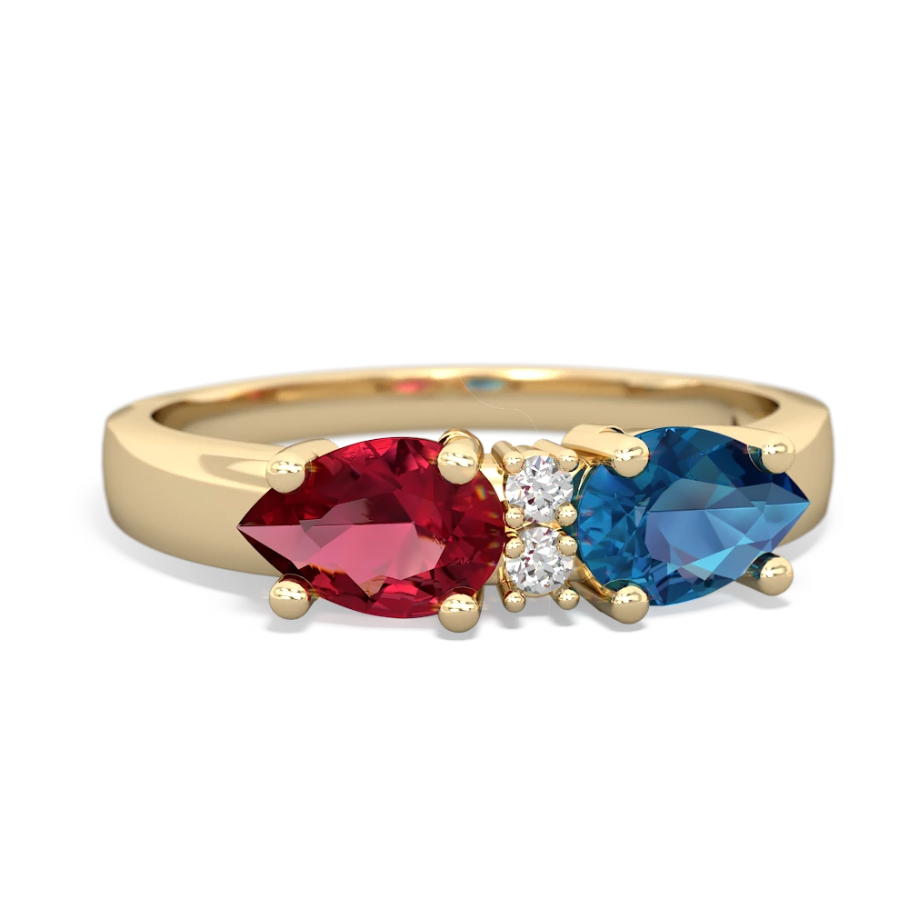 London Topaz Pear Bowtie 14K Yellow Gold ring R0865