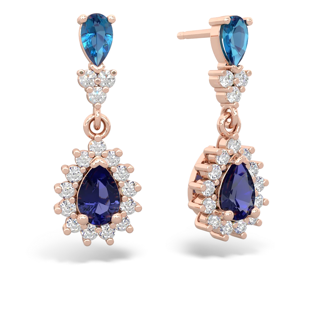 London Topaz Halo Pear Dangle 14K Rose Gold earrings E1882