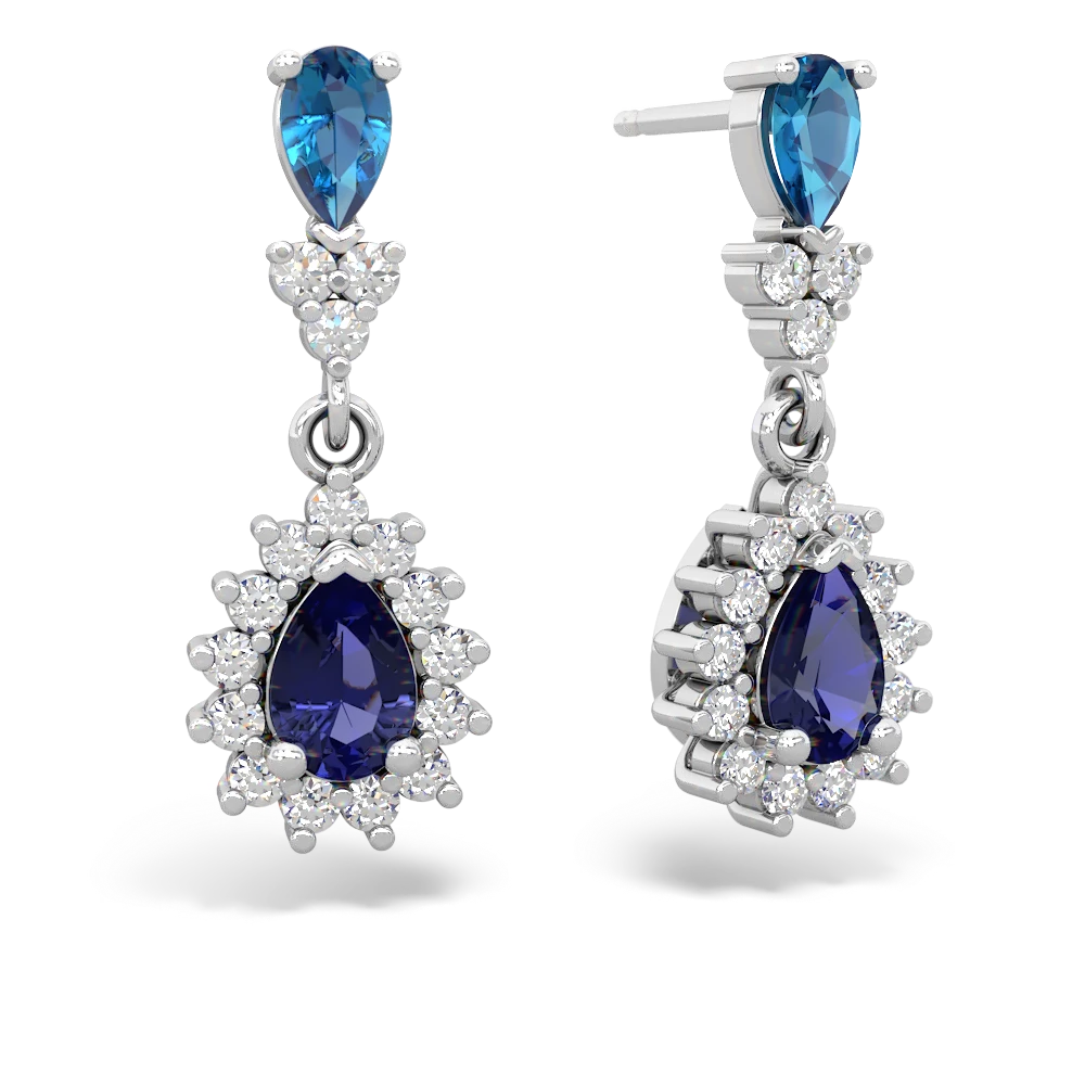 London Topaz Halo Pear Dangle 14K White Gold earrings E1882