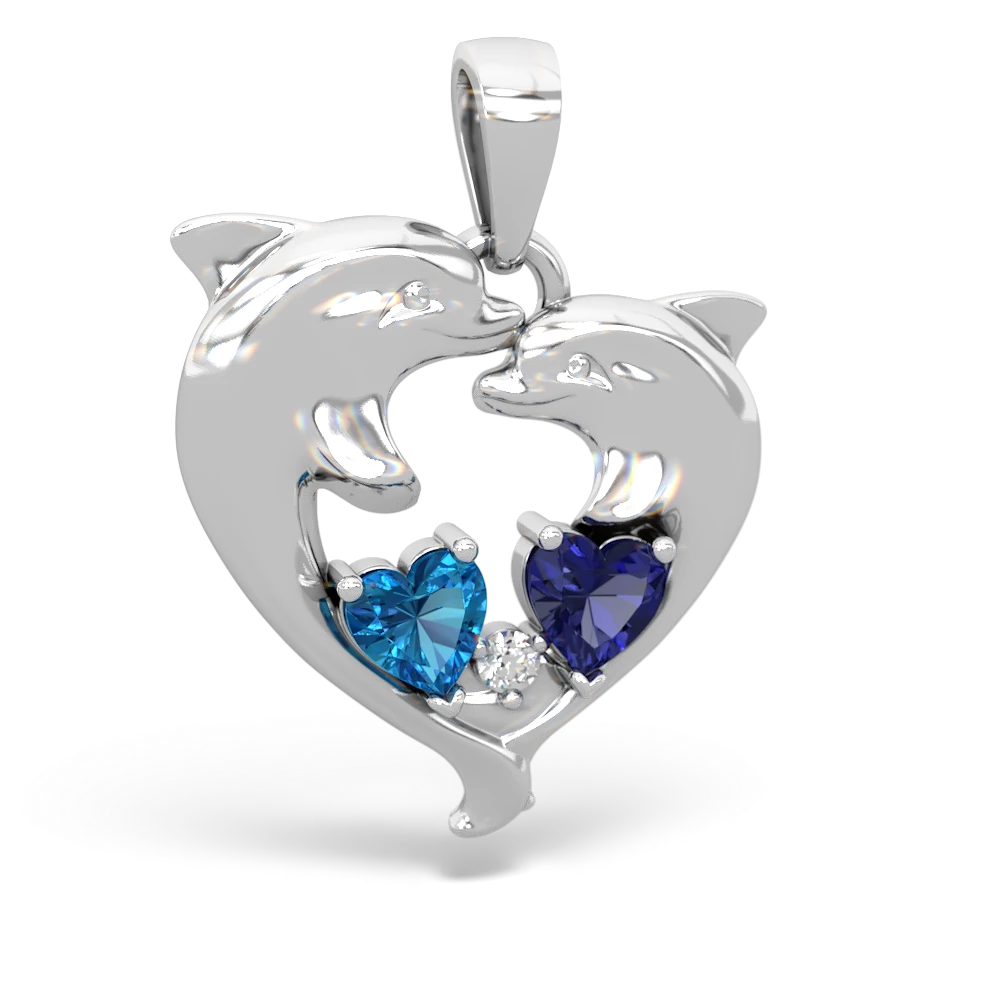 London Topaz Dolphin Heart 14K White Gold pendant P5820