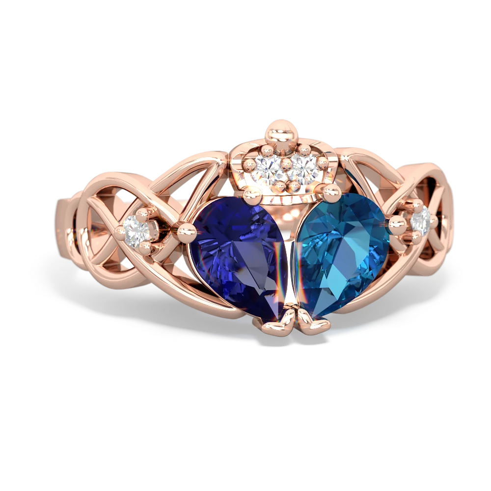 London Topaz 'One Heart' Celtic Knot Claddagh 14K Rose Gold ring R5322