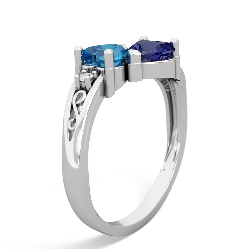 London Topaz Snuggling Hearts 14K White Gold ring R2178