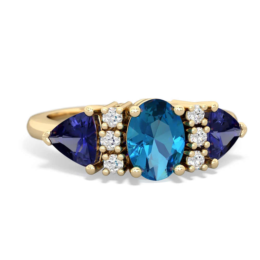 London Topaz Antique Style Three Stone 14K Yellow Gold ring R2186