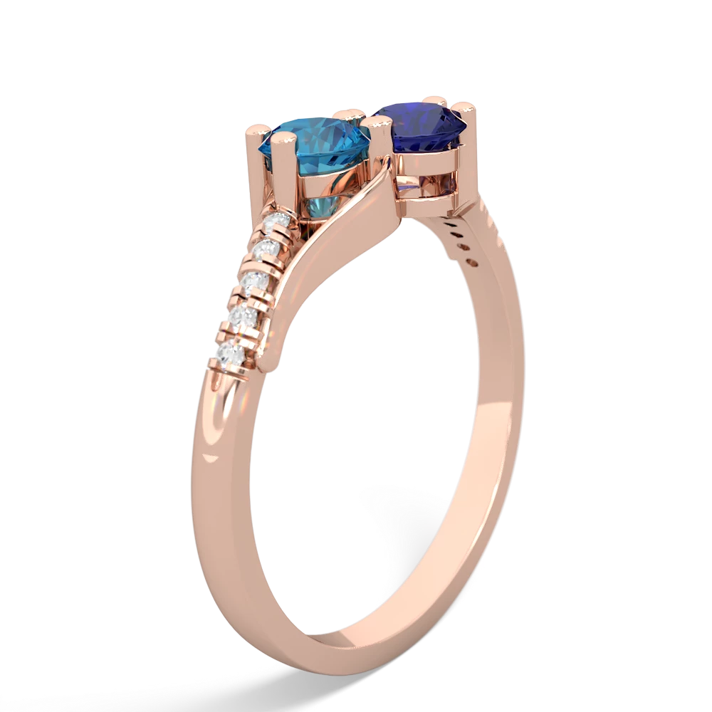 London Topaz Infinity Pave Two Stone 14K Rose Gold ring R5285