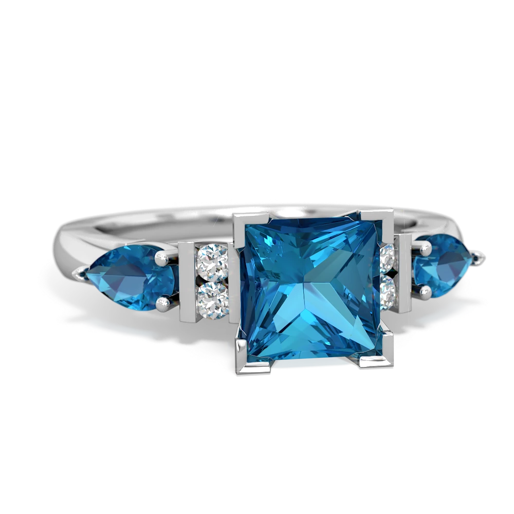 Blue Topaz 6Mm Princess Eternal Embrace Engagement 14K White Gold ring C2002