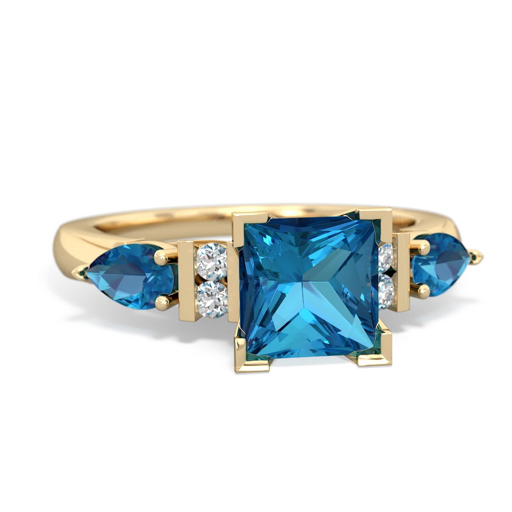 Lab Sapphire 6Mm Princess Eternal Embrace Engagement 14K Yellow Gold ring C2002