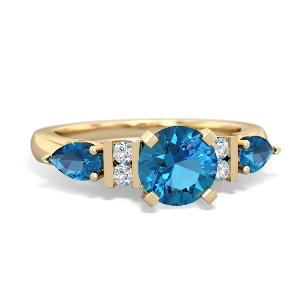 Blue Topaz 6Mm Round Eternal Embrace Engagement 14K Yellow Gold ring R2005