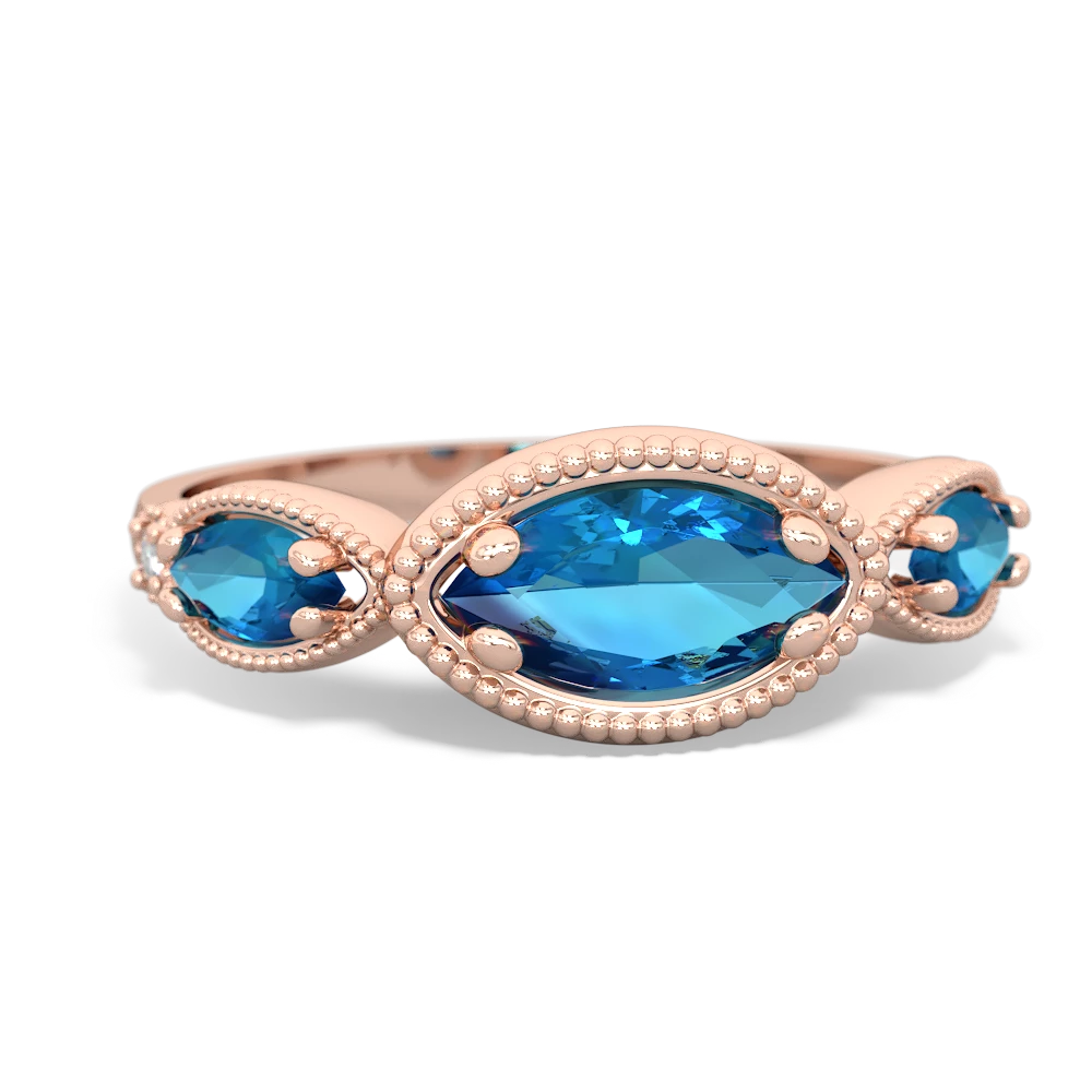 Lab Sapphire Milgrain Marquise 14K Rose Gold ring R5700