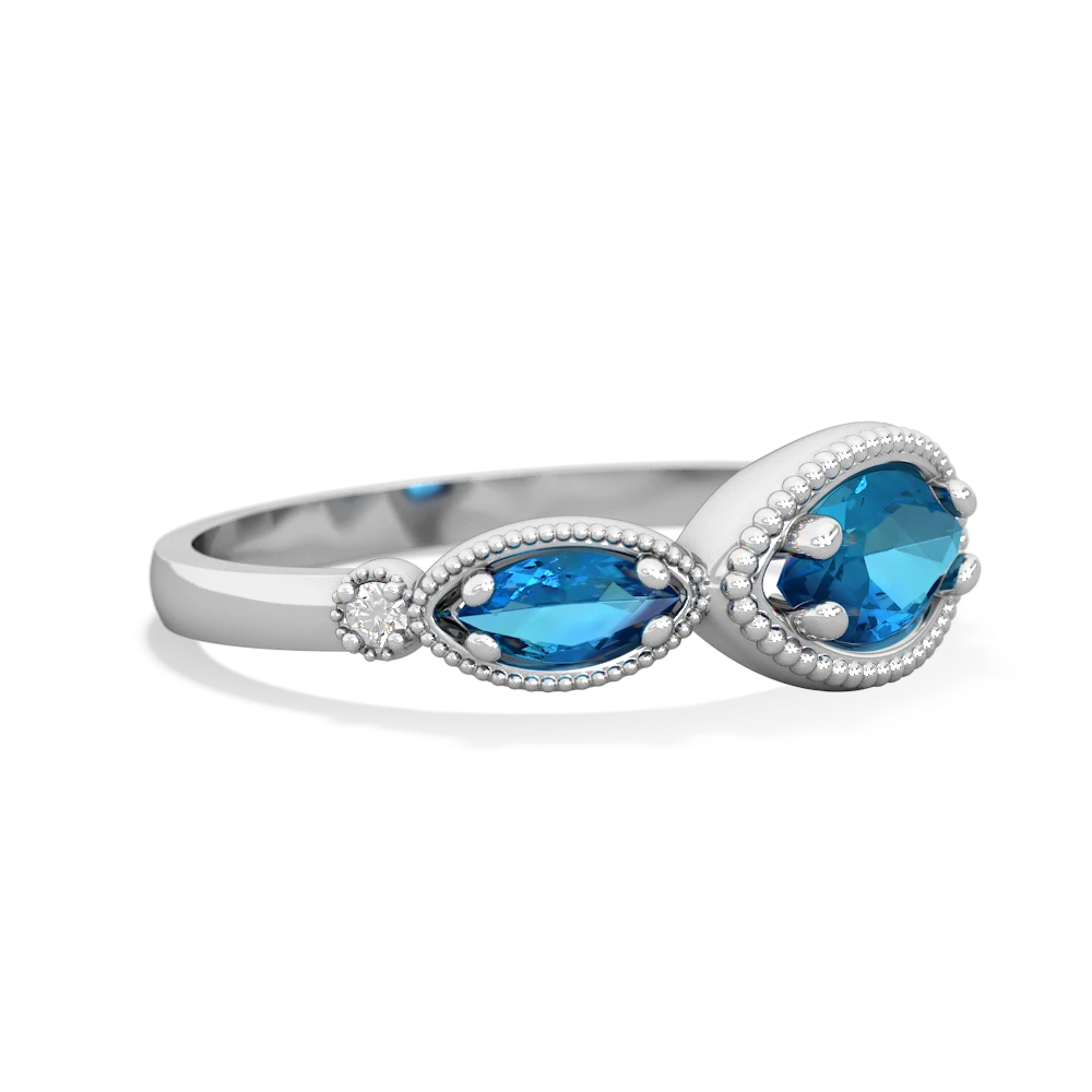 Lab Sapphire Milgrain Marquise 14K White Gold ring R5700