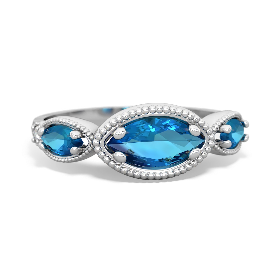 London Topaz Milgrain Marquise 14K White Gold ring R5700