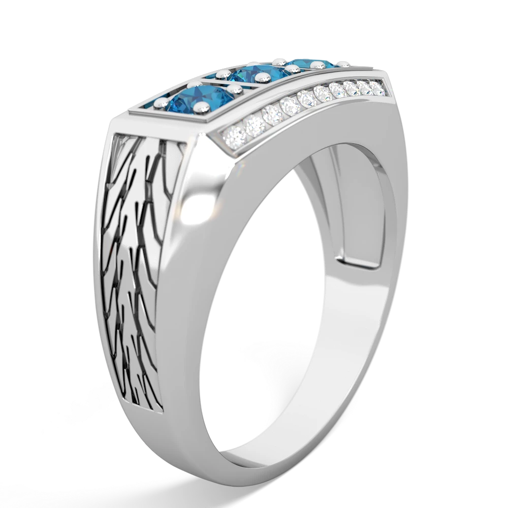 Turquoise Three Stone Tire Tread Men's 14K White Gold ring R0520