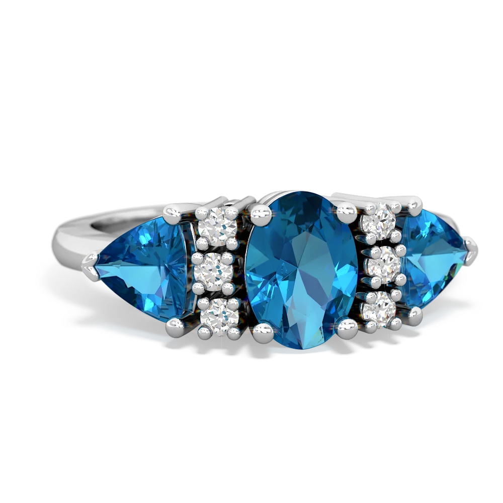 Blue Topaz Antique Style Three Stone 14K White Gold ring R2186