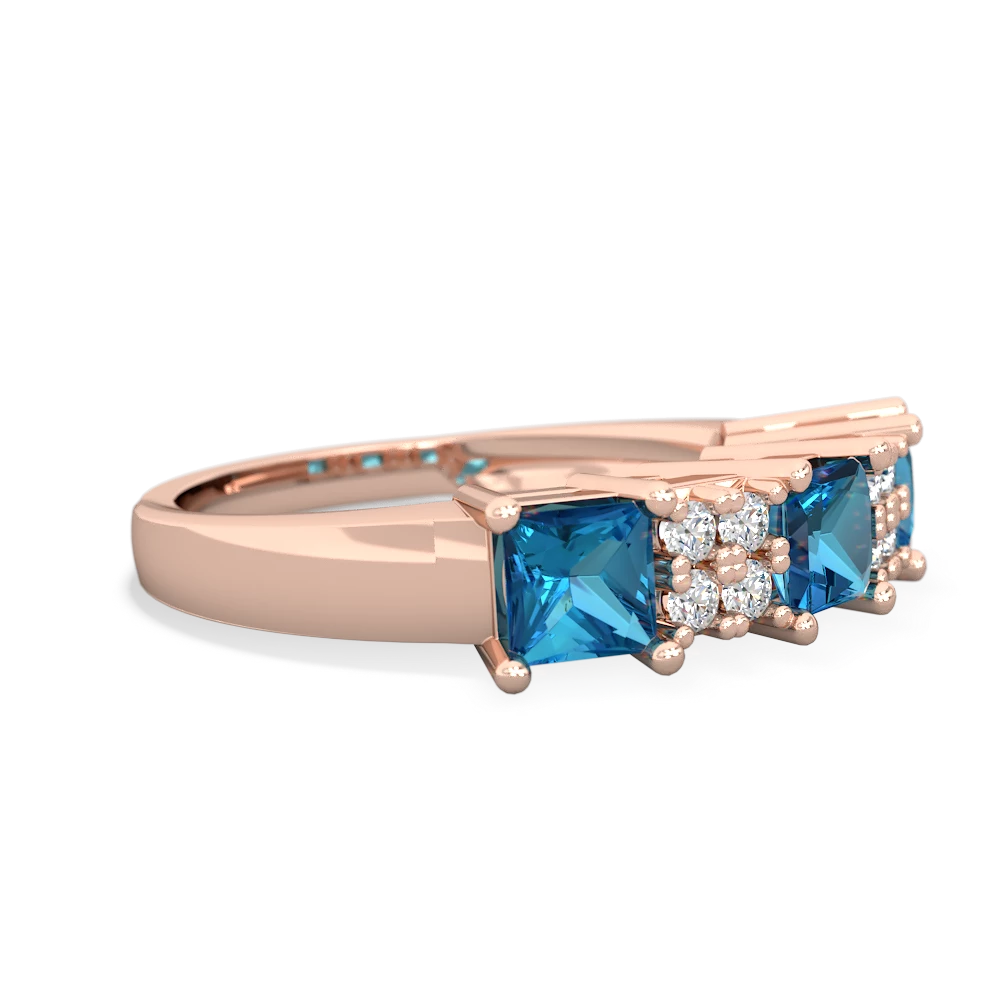 Blue Topaz Three Stone Diamond Cluster 14K Rose Gold ring R2592