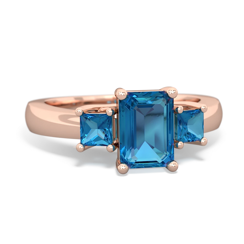 Lab Sapphire Three Stone Emerald-Cut Trellis 14K Rose Gold ring R4021