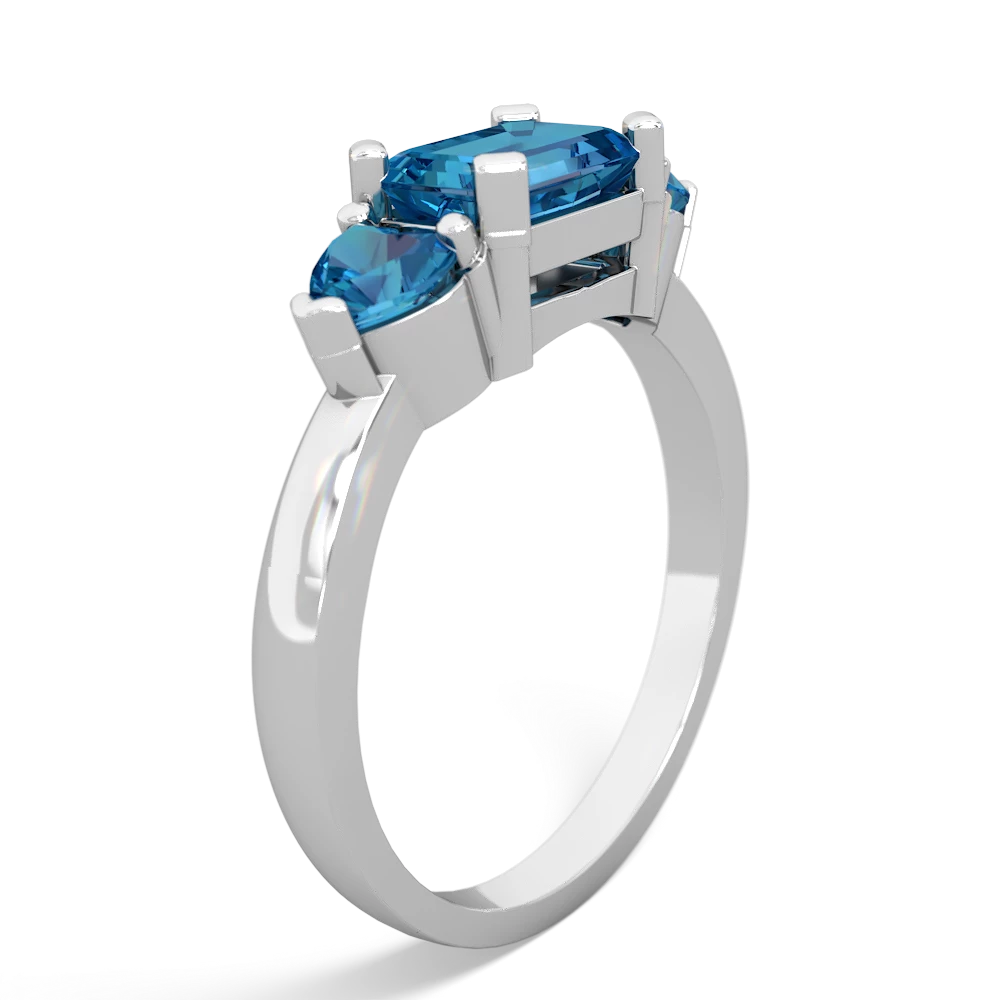 Lab Sapphire Three Stone 14K White Gold ring R5235