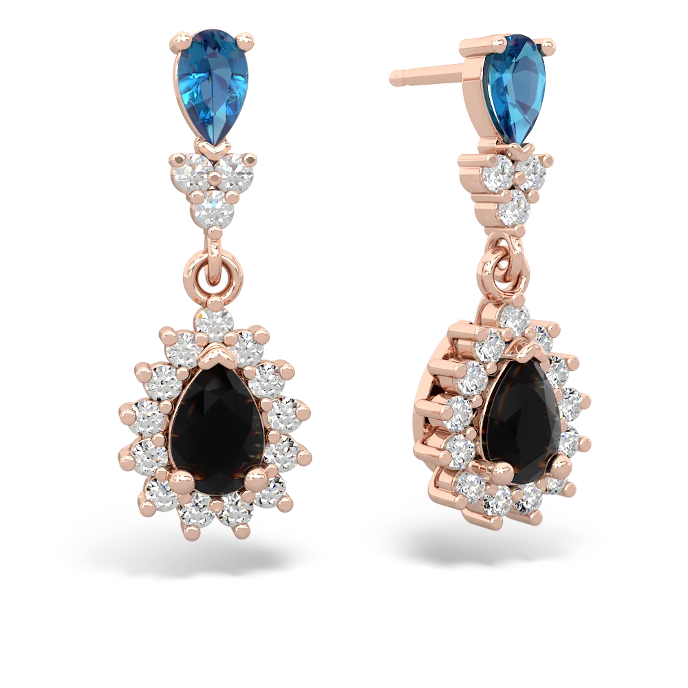 London Topaz Halo Pear Dangle 14K Rose Gold earrings E1882