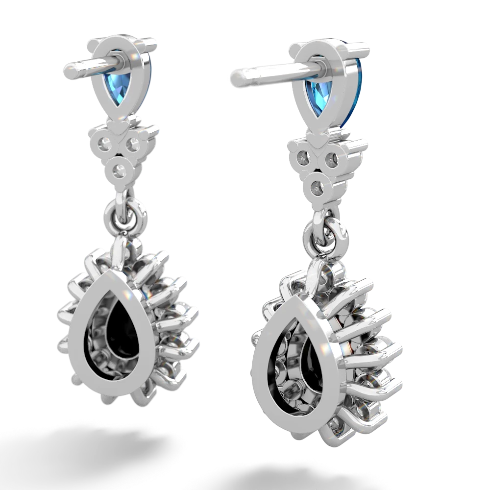 London Topaz Halo Pear Dangle 14K White Gold earrings E1882