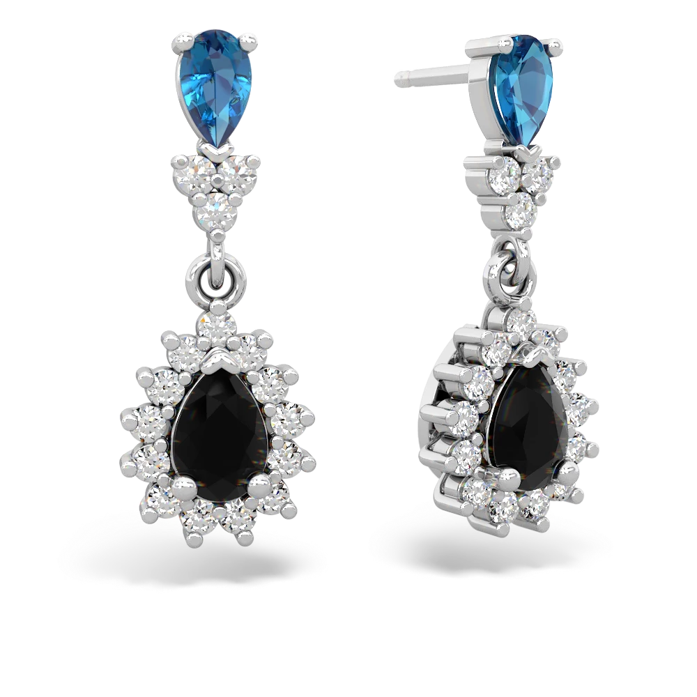 London Topaz Halo Pear Dangle 14K White Gold earrings E1882