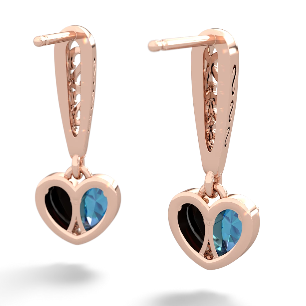 London Topaz Filligree Heart 14K Rose Gold earrings E5070