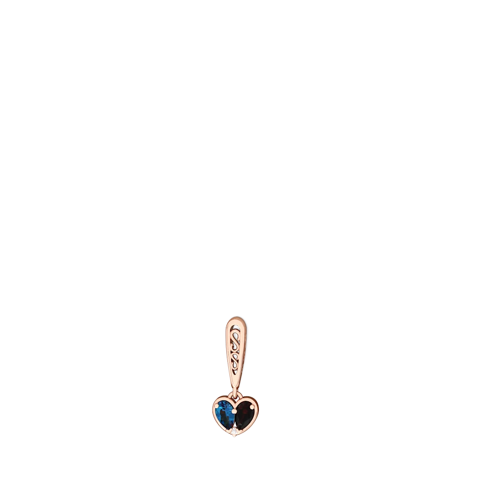 London Topaz Filligree Heart 14K Rose Gold earrings E5070