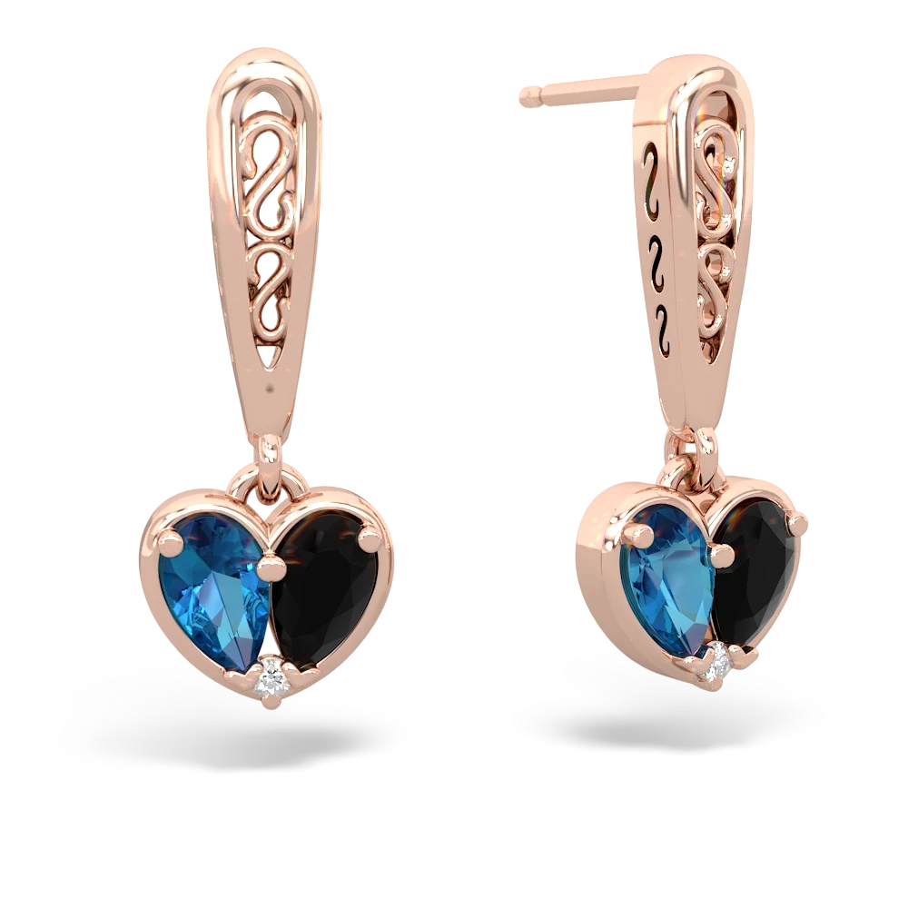 London Topaz Filligree Heart 14K Rose Gold earrings E5070