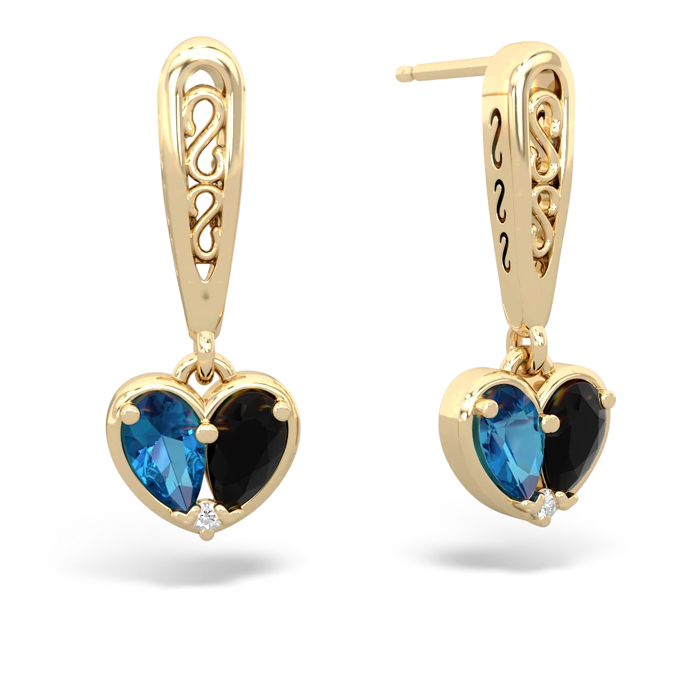 London Topaz Filligree Heart 14K Yellow Gold earrings E5070