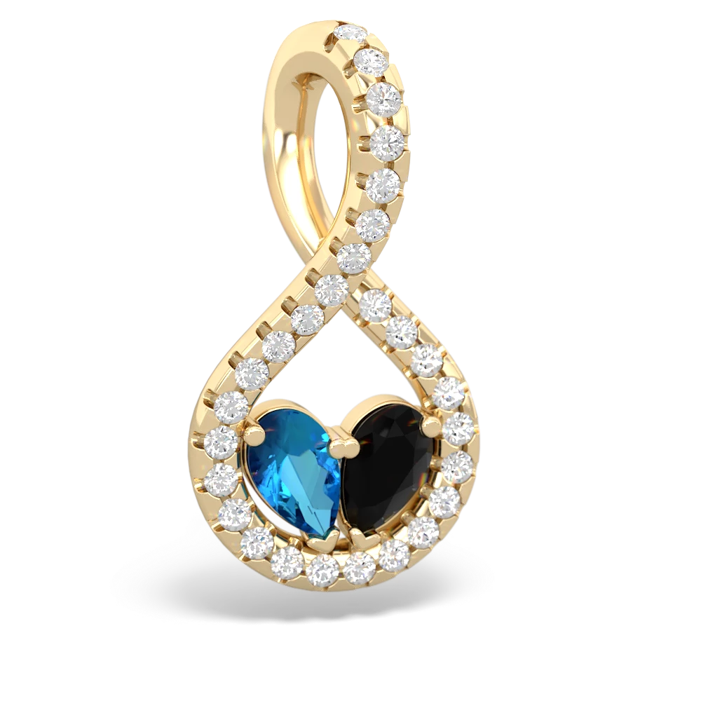 London Topaz Pave Twist 'One Heart' 14K Yellow Gold pendant P5360