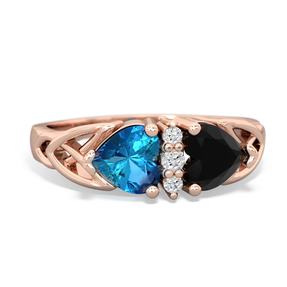 London Topaz Celtic Knot Double Heart 14K Rose Gold ring R5040