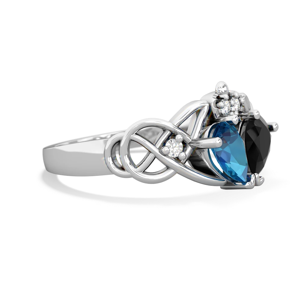 London Topaz 'One Heart' Celtic Knot Claddagh 14K White Gold ring R5322