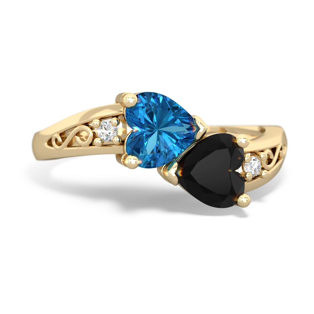 London Topaz Snuggling Hearts 14K Yellow Gold ring R2178