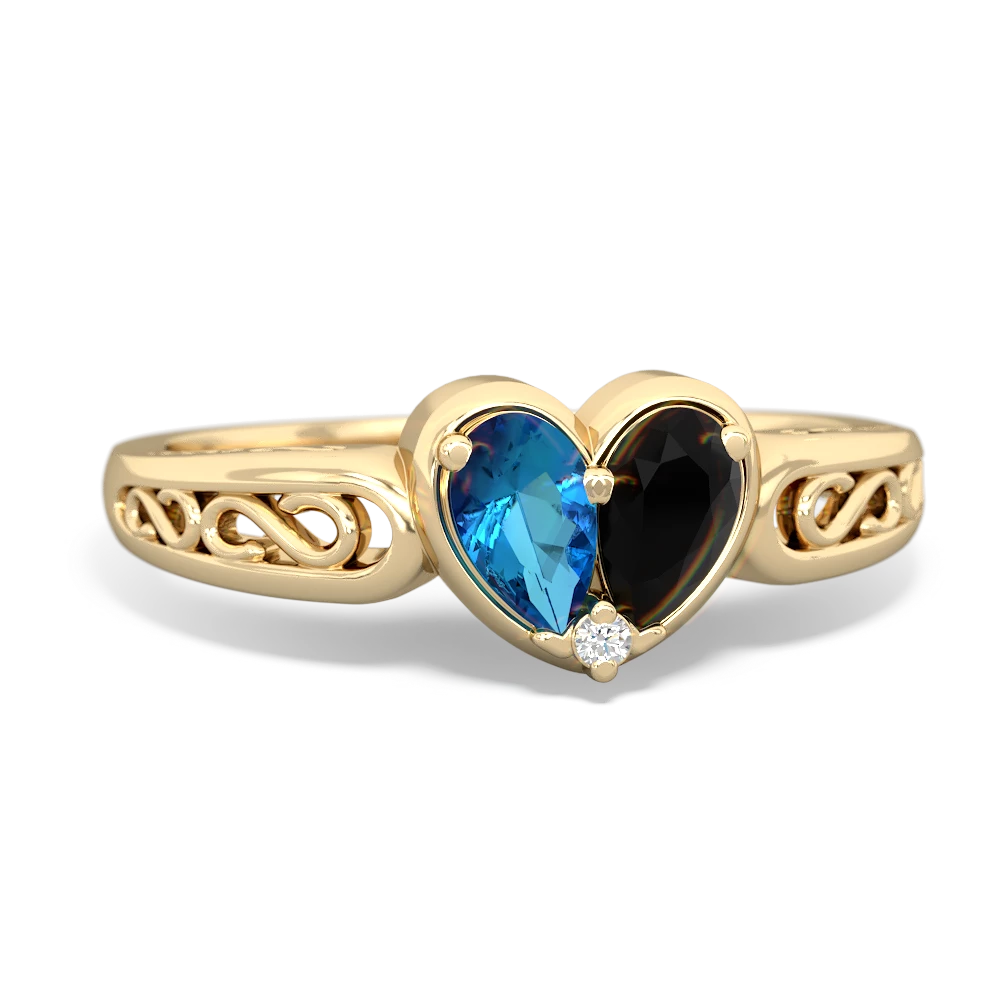 London Topaz Filligree 'One Heart' 14K Yellow Gold ring R5070