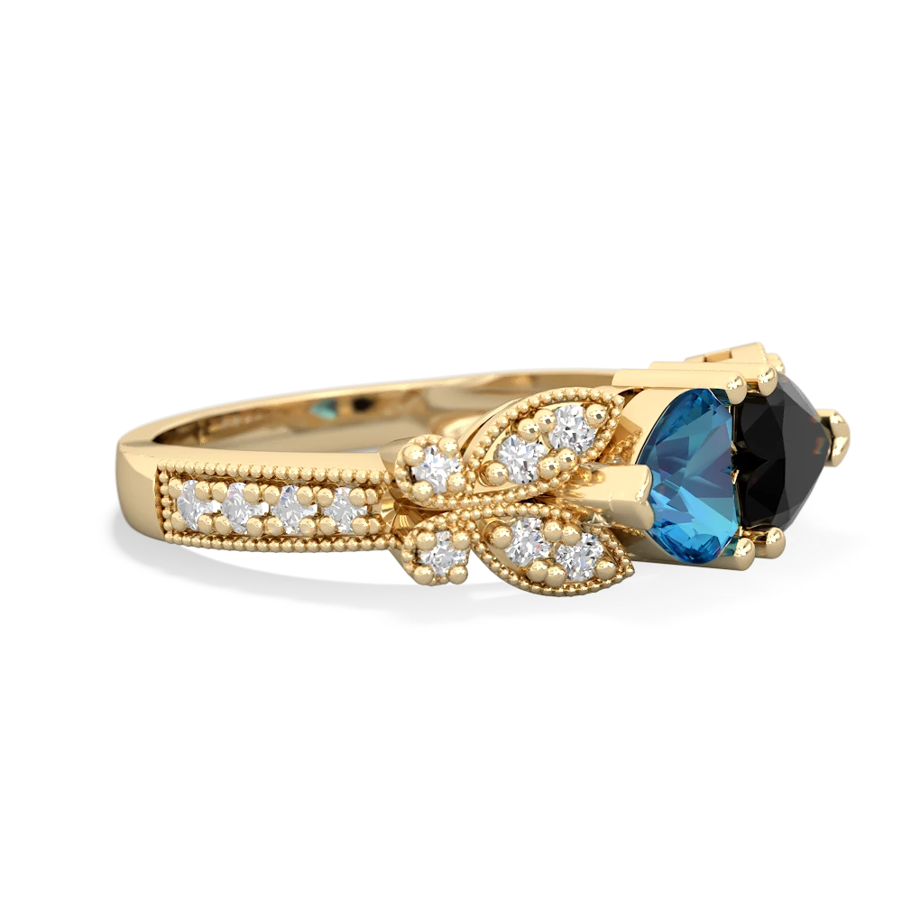 London Topaz Diamond Butterflies 14K Yellow Gold ring R5601