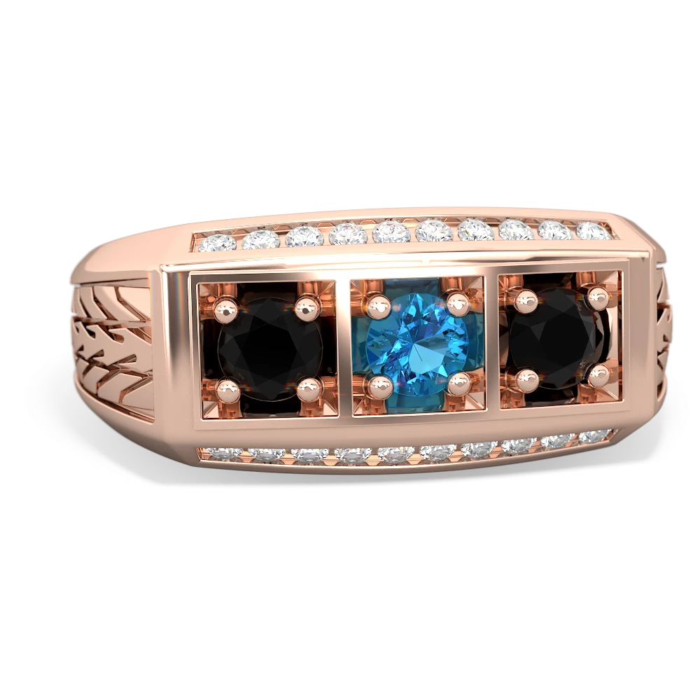 London Topaz Three Stone Tire Tread Men's 14K Rose Gold ring R0520