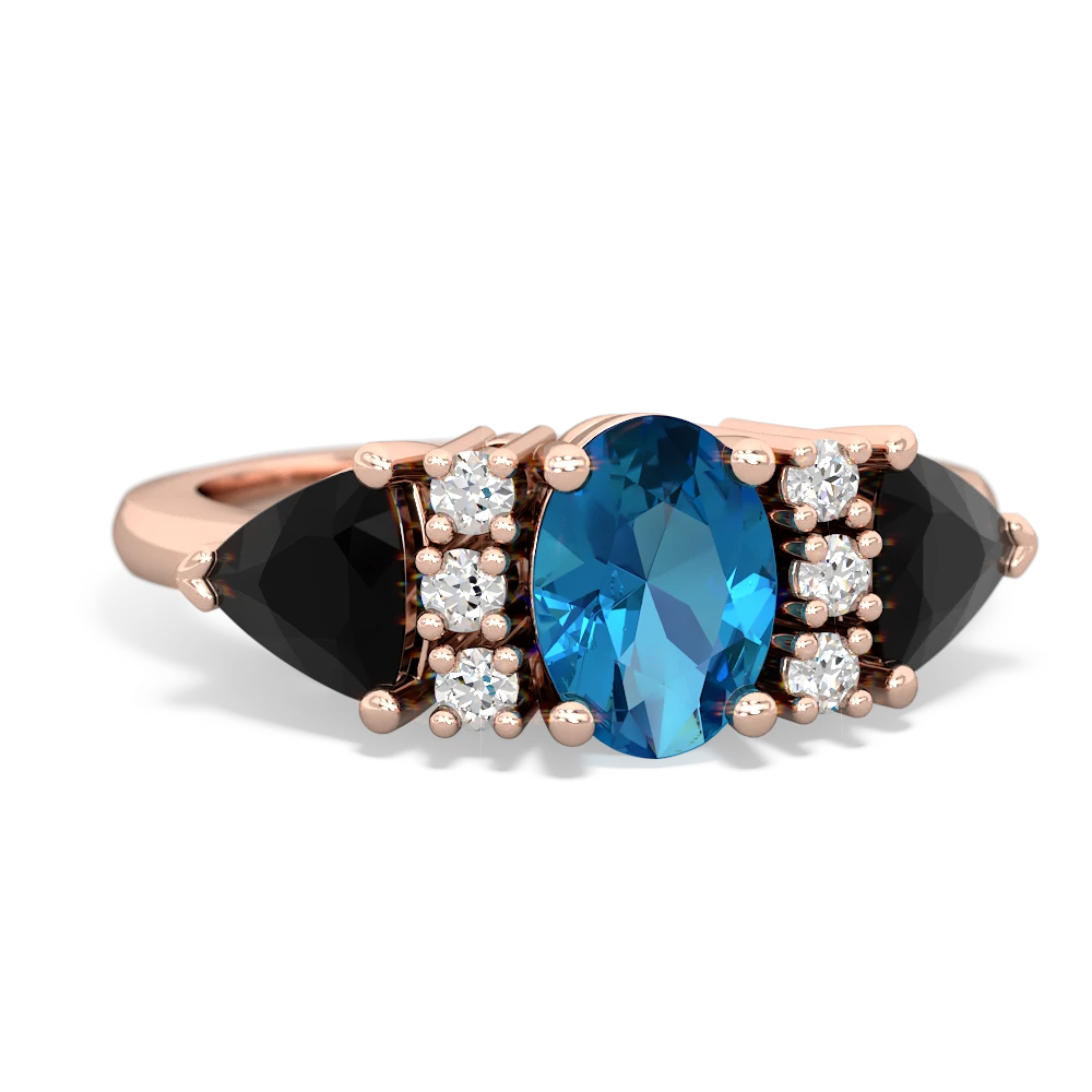 London Topaz Antique Style Three Stone 14K Rose Gold ring R2186