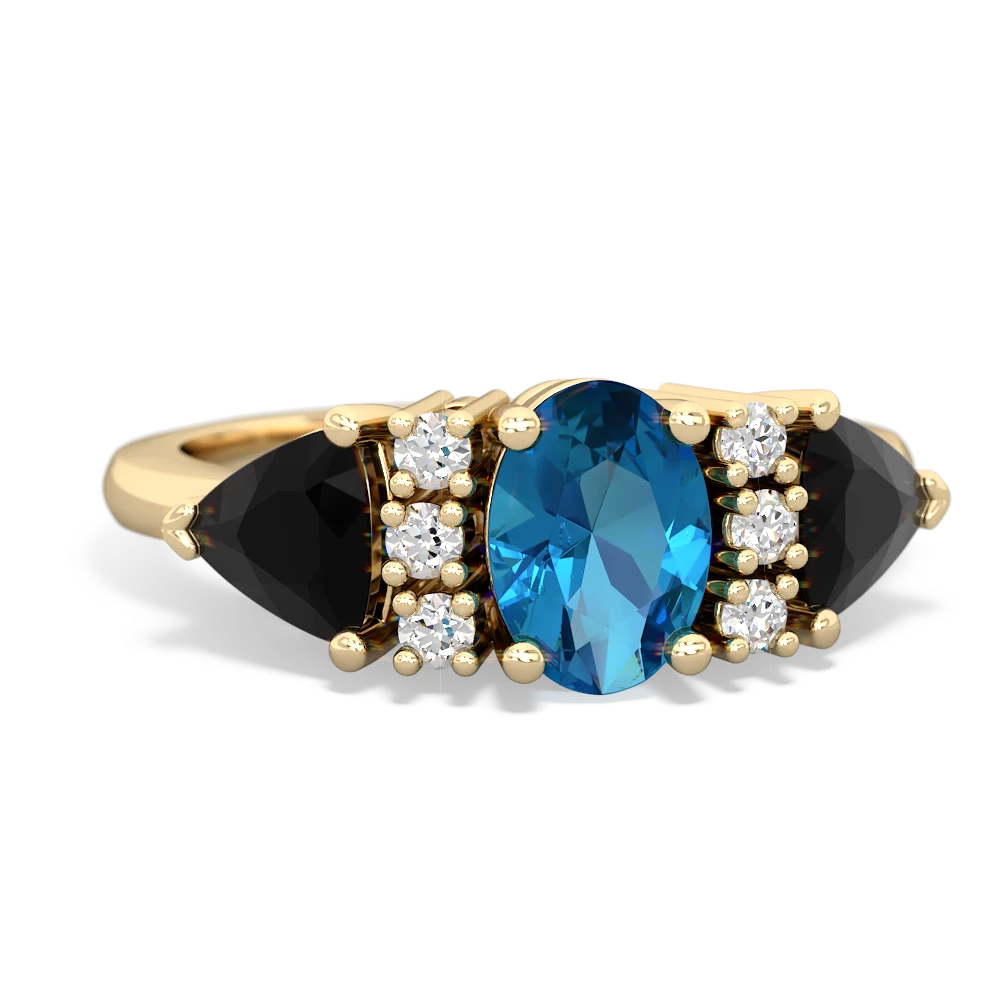 London Topaz Antique Style Three Stone 14K Yellow Gold ring R2186