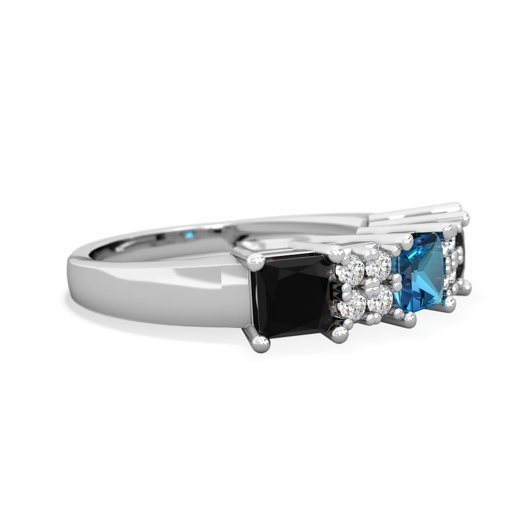 London Topaz Three Stone Diamond Cluster 14K White Gold ring R2592