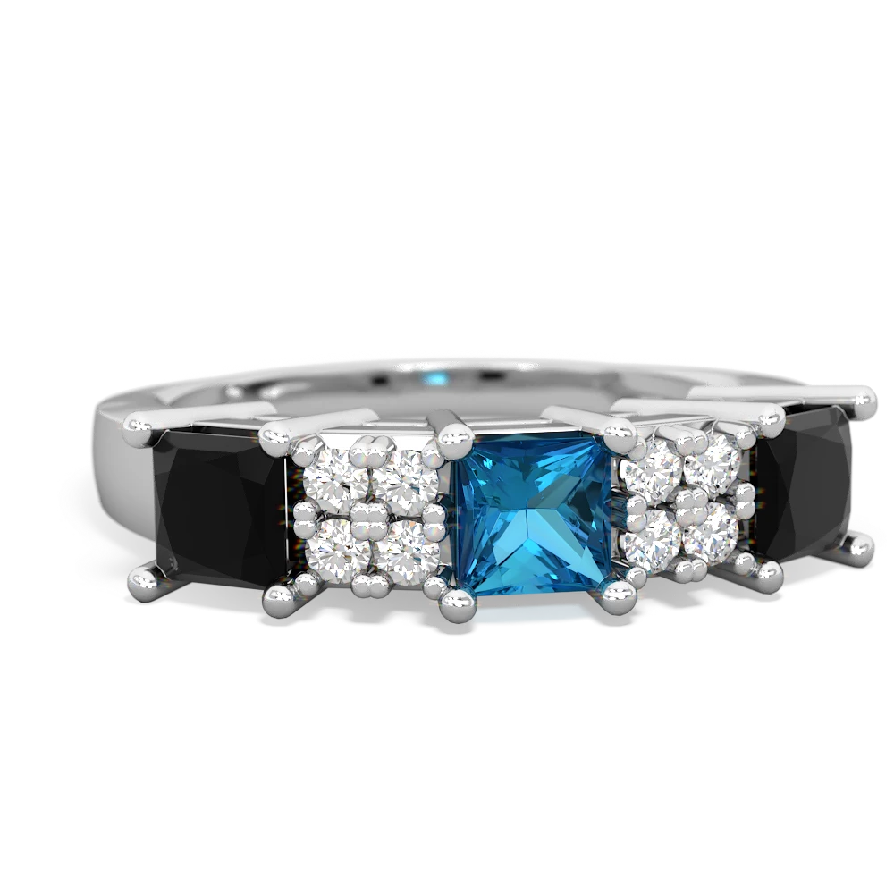 London Topaz Three Stone Diamond Cluster 14K White Gold ring R2592