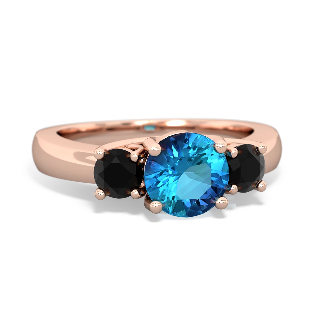 London Topaz Three Stone Round Trellis 14K Rose Gold ring R4018