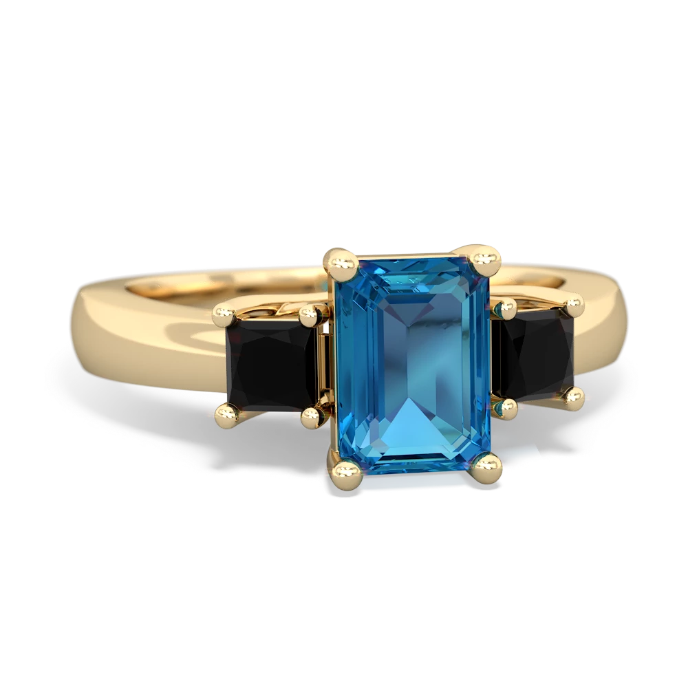 London Topaz Three Stone Emerald-Cut Trellis 14K Yellow Gold ring R4021