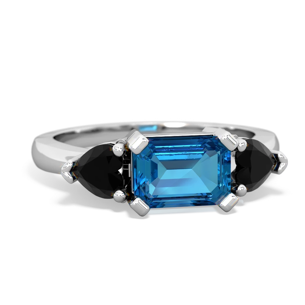 London Topaz Three Stone 14K White Gold ring R5235