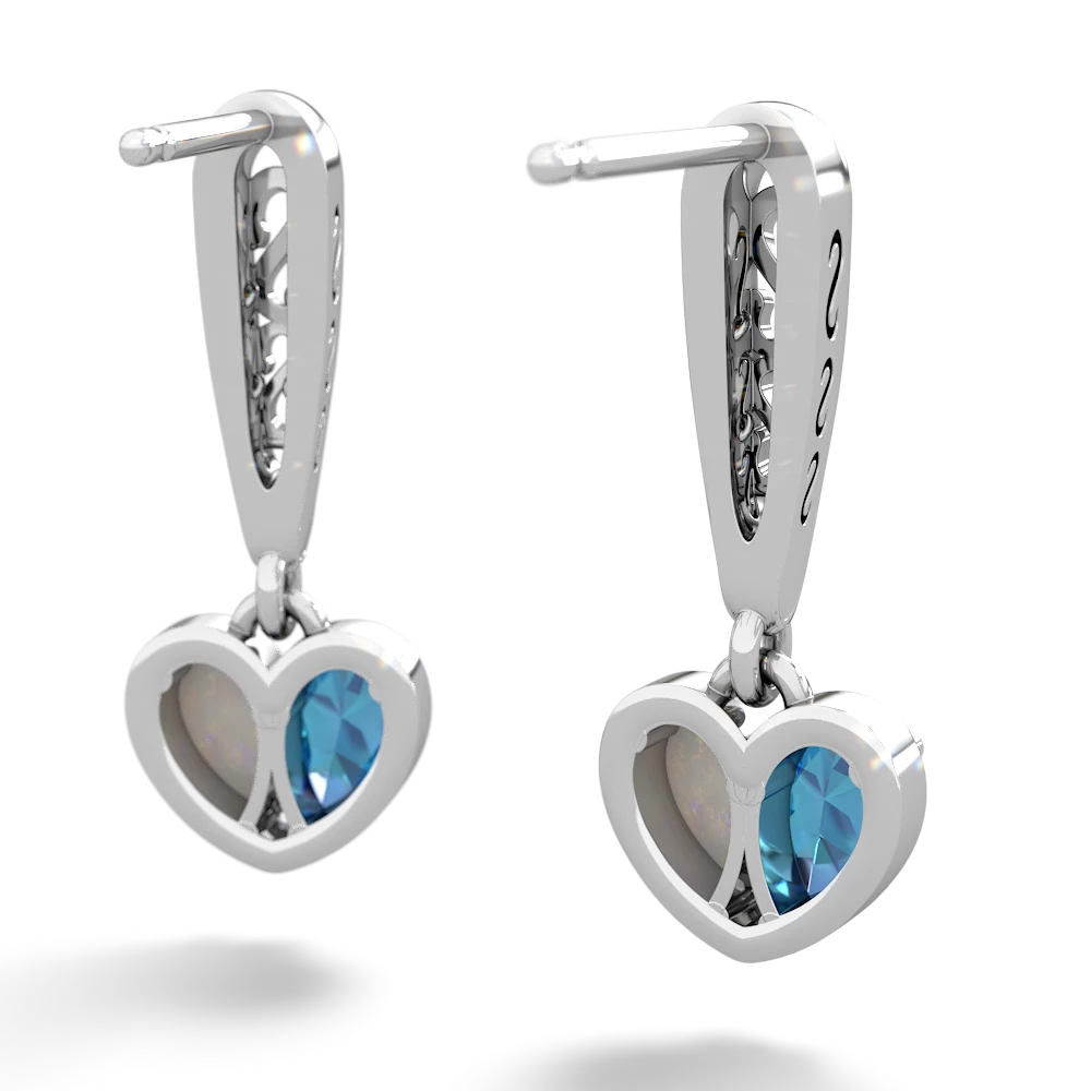 London Topaz Filligree Heart 14K White Gold earrings E5070