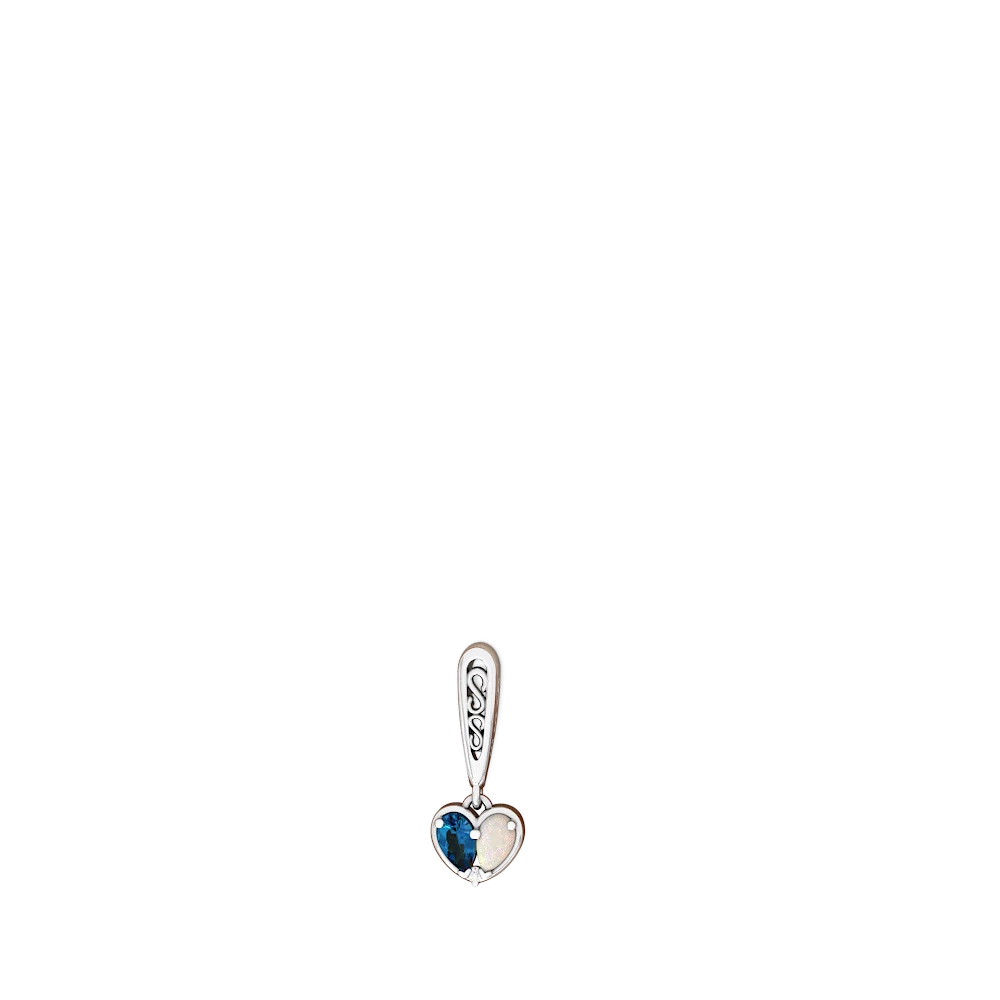 London Topaz Filligree Heart 14K White Gold earrings E5070