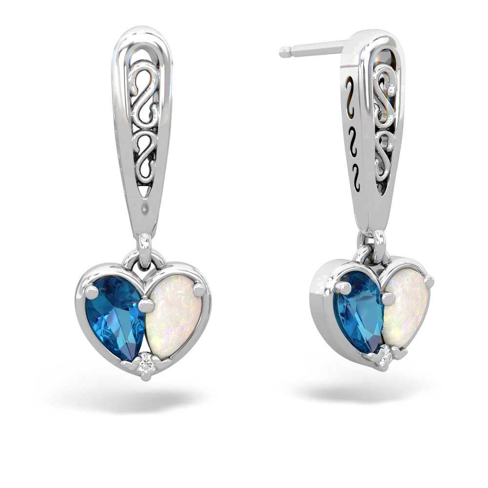 London Topaz Filligree Heart 14K White Gold earrings E5070