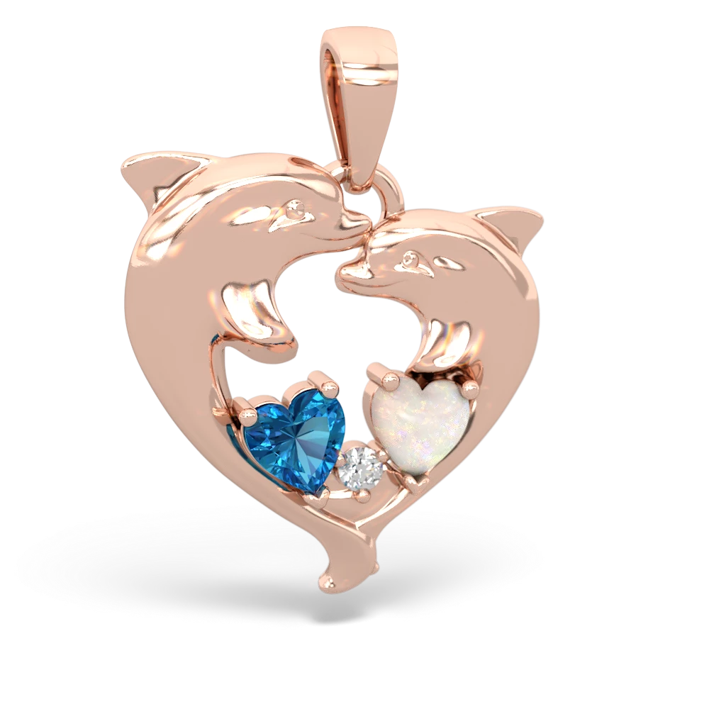 London Topaz Dolphin Heart 14K Rose Gold pendant P5820