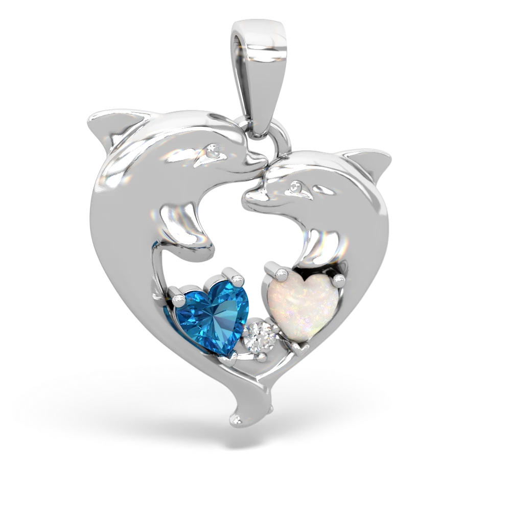 London Topaz Dolphin Heart 14K White Gold pendant P5820