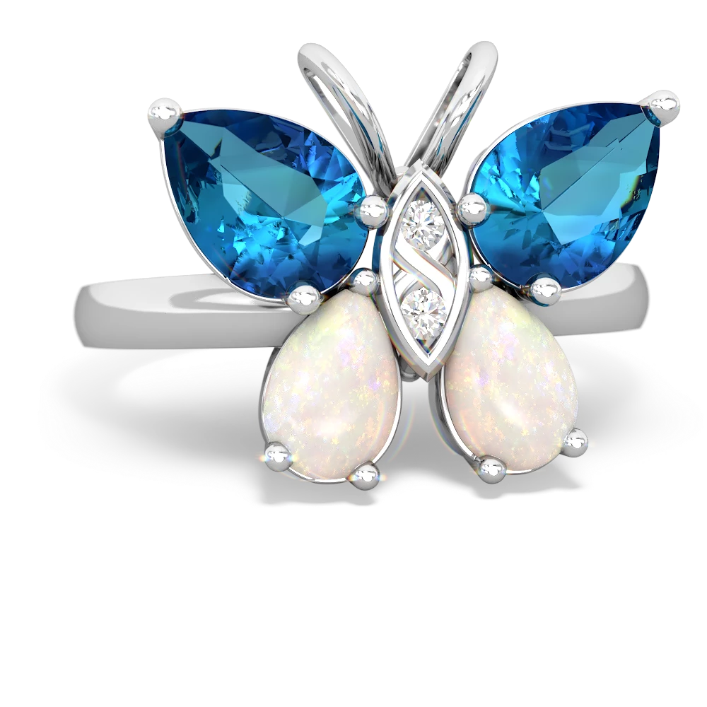 London Topaz Butterfly 14K White Gold ring R2215