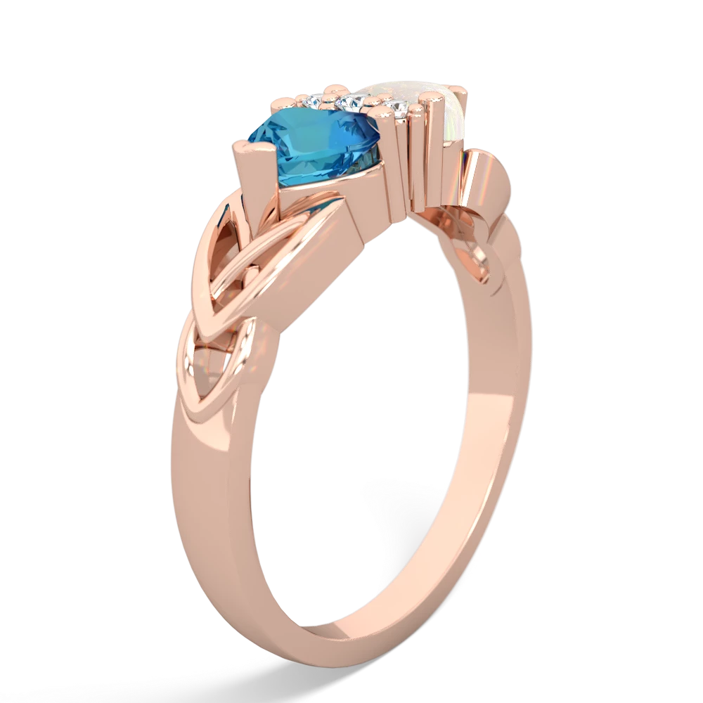 London Topaz Celtic Knot Double Heart 14K Rose Gold ring R5040