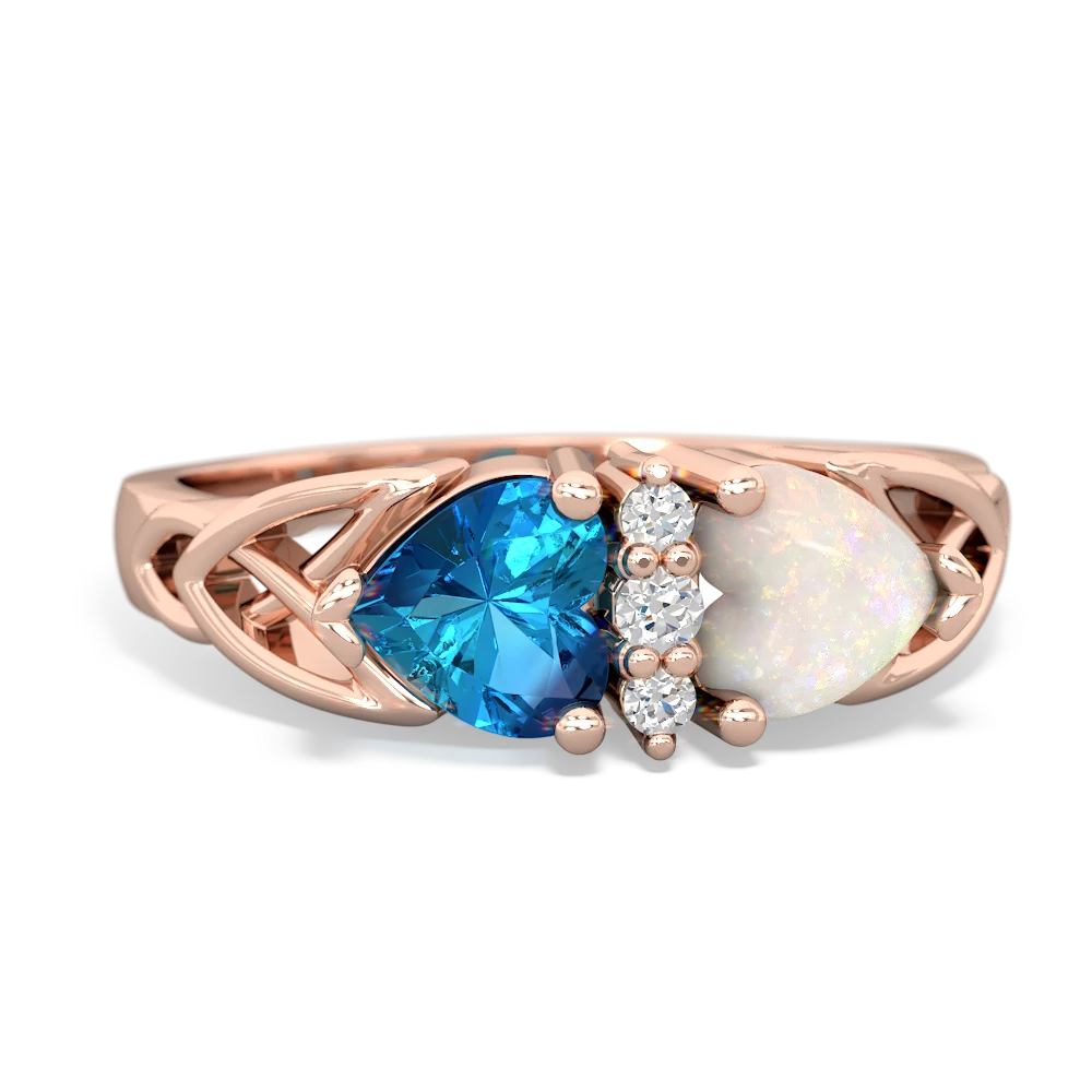 London Topaz Celtic Knot Double Heart 14K Rose Gold ring R5040