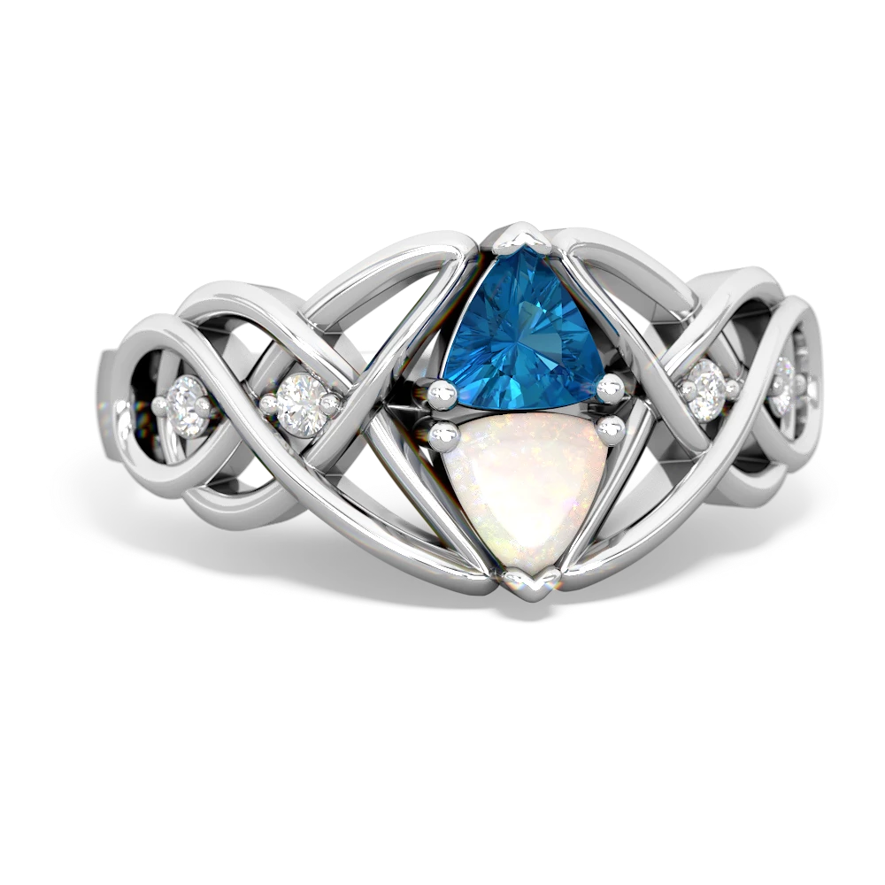 London Topaz Keepsake Celtic Knot 14K White Gold ring R5300